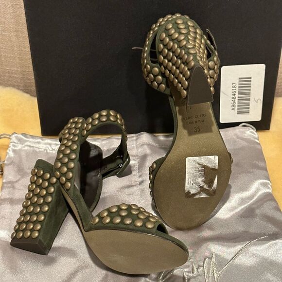 Giuseppe Zanotti studded Ankle-Wrap Chunky-Heel Sandal, Militare size 35 - Picture 12 of 16